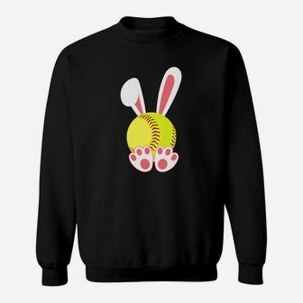 Funny Softball Bunny Girls Easter Bunny Ears Sweatshirt | Crazezy