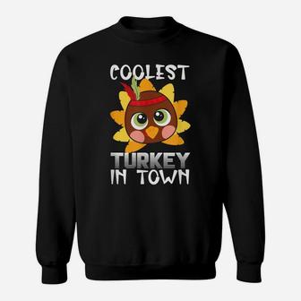 Funny Thanksgiving Day Boys Kids Girl Coolest Turkey In Town Sweatshirt | Crazezy CA