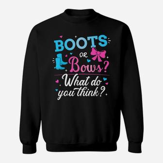 Gender Reveal Boots Or Bows What Do You Think Baby Party Sweatshirt | Crazezy