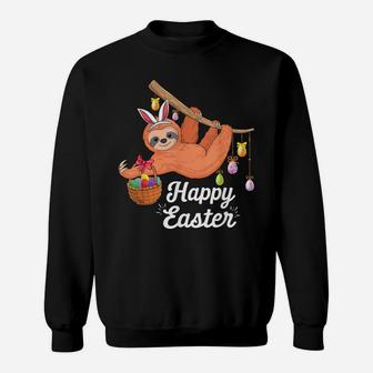 Happy Cute Sloth With Bunny Ears Egg Hunting Easter Sloth Sweatshirt | Crazezy AU