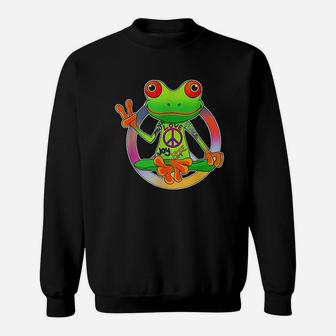 Hippie Frog Peace Sign Yoga Frogs Hippies 70s Sweatshirt | Crazezy