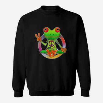 Hippie Frog Peace Sign Yoga Frogs Hippies 70s Sweatshirt | Crazezy AU