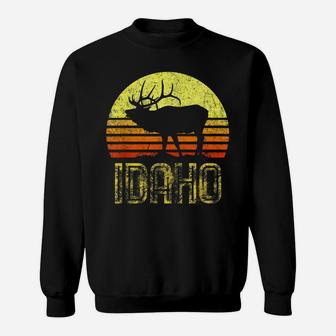 Idaho Elk Hunter Dad Vintage Retro Sun Bow Hunting Cool Gift Sweatshirt | Crazezy