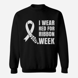 In October I Wear Red For Ribbon Week Awareness Kids Boys Sweatshirt | Crazezy