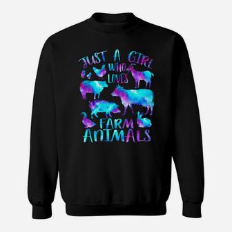 Just A Girl Who Loves Farm Animals - Galaxy Cows Pigs Goats Sweatshirt | Crazezy AU
