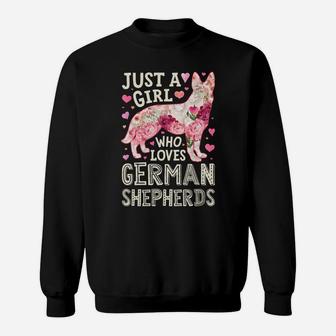Just A Girl Who Loves German Shepherds Dog Silhouette Flower Sweatshirt Sweatshirt | Crazezy