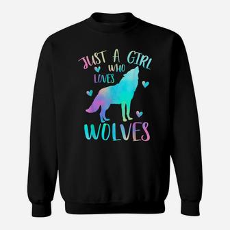 Just A Girl Who Loves Wolves Watercolor Cute Wolf Lover Gift Sweatshirt | Crazezy DE