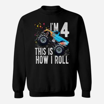 Kids 4 Year Old Shirt 4Th Birthday Boy Monster Truck Car T Shirt Sweatshirt | Crazezy UK