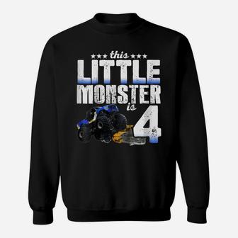 Kids 4 Years Old Little Monster Truck Shirt 4Th Birthday Gift Tee Sweatshirt | Crazezy DE