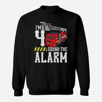 Kids 4Th Birthday Fire Truck Sound Alarm I'm Four Years Old Sweatshirt | Crazezy UK
