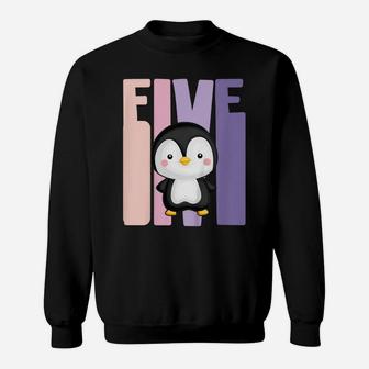Kids 5 Year Old Cute Penguin Birthday Girl 5Th B-Day Sweatshirt | Crazezy