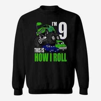 Kids 9 Years Old 9Th Birthday Monster Trucks Shirt Boys Sweatshirt | Crazezy