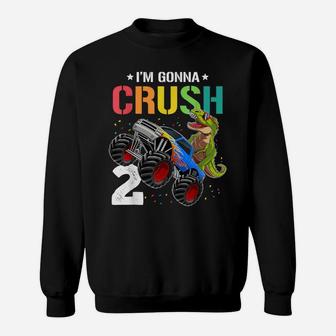 Kids Dinosaur Monster Truck Two Years Old 2Nd Birthday Gift Sweatshirt | Crazezy CA