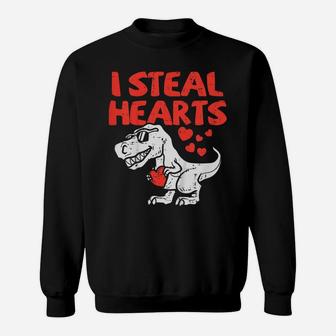 Kids I Steal Hearts Trex Dino Cute Baby Boy Valentines Day Gift Sweatshirt | Crazezy