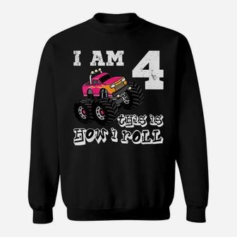 Kids Kids 4 Years Old 4Th Birthday Monster Truck Car Shirt Girl Sweatshirt | Crazezy UK