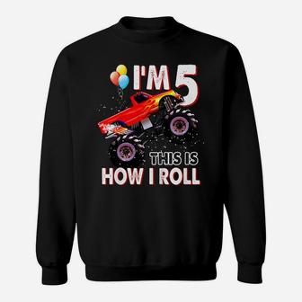 Kids Kids 5 Year Old Shirt 5Th Birthday Boy Monster Truck Car Sweatshirt | Crazezy