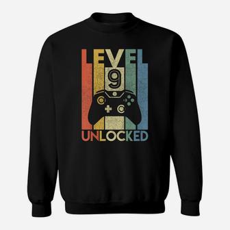 Kids Level 9 Unlocked Shirt Funny Video Gamer 9Th Birthday Gift Sweatshirt | Crazezy