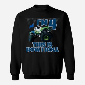 Kids Monster Truck I'm 4 This Is How I Roll Sweatshirt | Crazezy