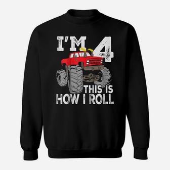 Kids Monster Trucks 4Th Birthday Party Shirt Four Years Sweatshirt | Crazezy CA