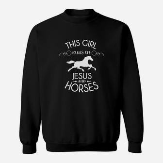 Kids This Girl Runs On Jesus Horses Racing Riding Gift Sweatshirt | Crazezy AU