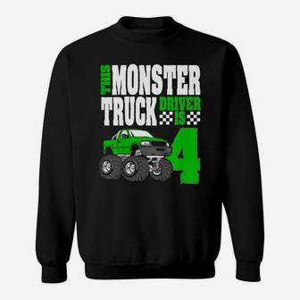 Kids This Monster Truck Driver Is 4 Birthday Top For Boys Sweatshirt | Crazezy AU