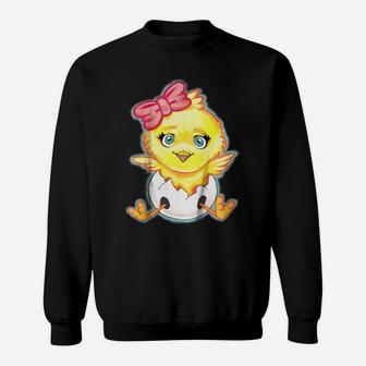 Kids Yellow Baby Chick With Pink Bow Girls Sweatshirt | Crazezy CA