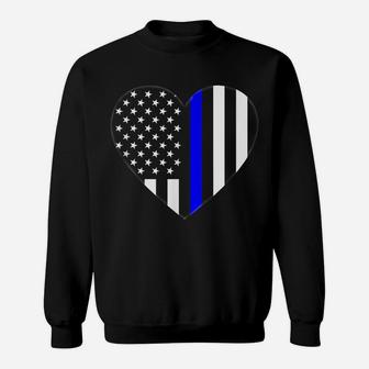Love Our Police Officer Us Flag Heart Thin Blue Line Sweatshirt | Crazezy
