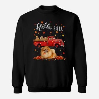 Maple Pomeranian Dog Leaf Fall Autumn Red Truck Gift Womens Sweatshirt | Crazezy DE