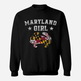 Maryland Girl Flag Blue Crab T Shirt - State Pride Retro Tee Sweatshirt | Crazezy