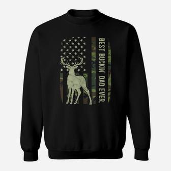 Mens Best Buckin' Dad Camouflage American Flag Deer Hunting Gift Sweatshirt | Crazezy