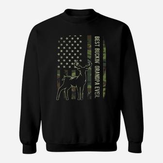 Mens Best Buckin' Grandpa Ever Camo American Flag Deer Hunting Sweatshirt | Crazezy