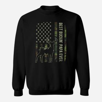 Mens Best Buckin' Papa Camo American Flag Deer Hunting Gift Sweatshirt | Crazezy