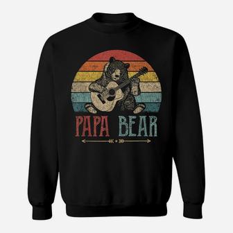 Mens Cute Papa Bear Shirt Vintage Father's Day Retro Dad Guitar Sweatshirt | Crazezy