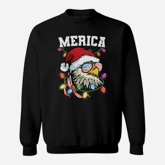 Merica Christmas Usa Flag Patriotic Veteran Santa Bald Eagle Sweatshirt Sweatshirt | Crazezy
