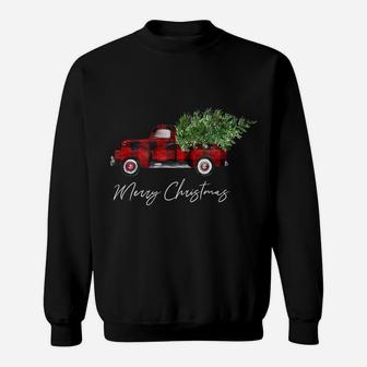 Merry Christmas Buffalo Plaid Red Truck Tree For Men Women Sweatshirt | Crazezy