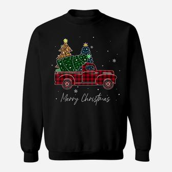 Merry Christmas Leopard Buffalo Truck Tree Red Plaid Sweatshirt | Crazezy