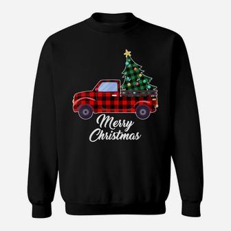 Merry Christmas Tree Buffalo Plaid Red Truck Sweatshirt | Crazezy CA