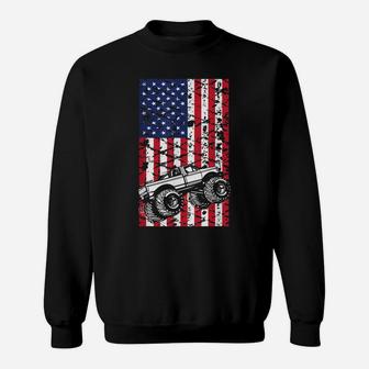 Monster Truck American Flag Racing USA Cool Vintage Shirt Sweatshirt | Crazezy
