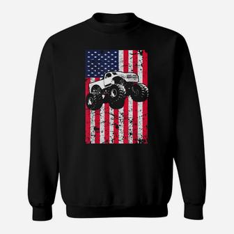 Monster Truck American Flag Racing Usa Patriotic Sweatshirt | Crazezy