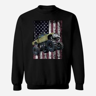 Monster Truck American Flag Racing USA Patriotic Sweatshirt | Crazezy