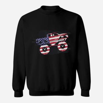 Monster Truck American Flag Vintage Big Trucks Lover Gift Sweatshirt | Crazezy