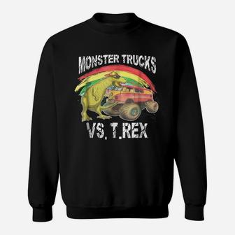 Monster Trucks Vs T-Rex T-Shirt - Vintage Dinosaur Tee Gift Sweatshirt | Crazezy
