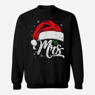 Mrs And Mr Santa Hat Christmas Couples Matching Pajamas Xmas Sweatshirt | Crazezy UK