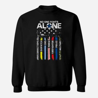 No One Fights Alone Usa Flag Thin Line Military Police Nurse Sweatshirt | Crazezy AU