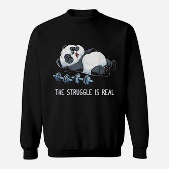 Panda The Struggle Is Real Weightlifting Fitness Sweatshirt | Crazezy