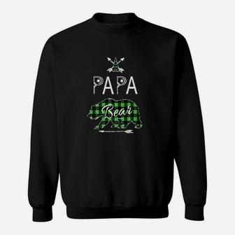 Papa Bear Buffalo Plaid Green Family Christmas Camping Sweatshirt | Crazezy