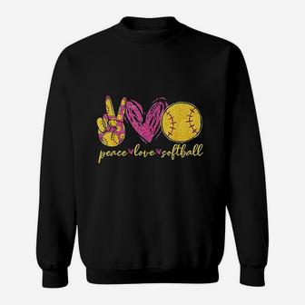 Peace Love Softball Cute Softball Lover Mothers Day Sweatshirt | Crazezy