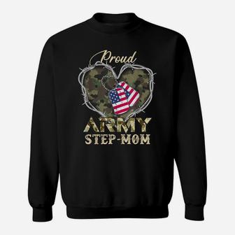 Proud Army Step-Mom With Heart American Flag For Veteran Sweatshirt | Crazezy