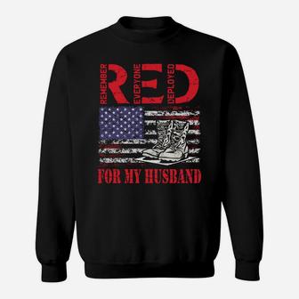 Red Friday For My Husband Army Military Wife Us Flag Veteran Sweatshirt Sweatshirt | Crazezy UK