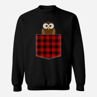 Red Plaid Owl In Pocket Buffalo Family Pajama Christmas Sweatshirt | Crazezy